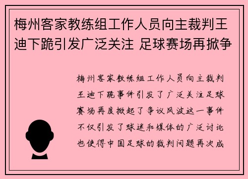 梅州客家教练组工作人员向主裁判王迪下跪引发广泛关注 足球赛场再掀争议风波